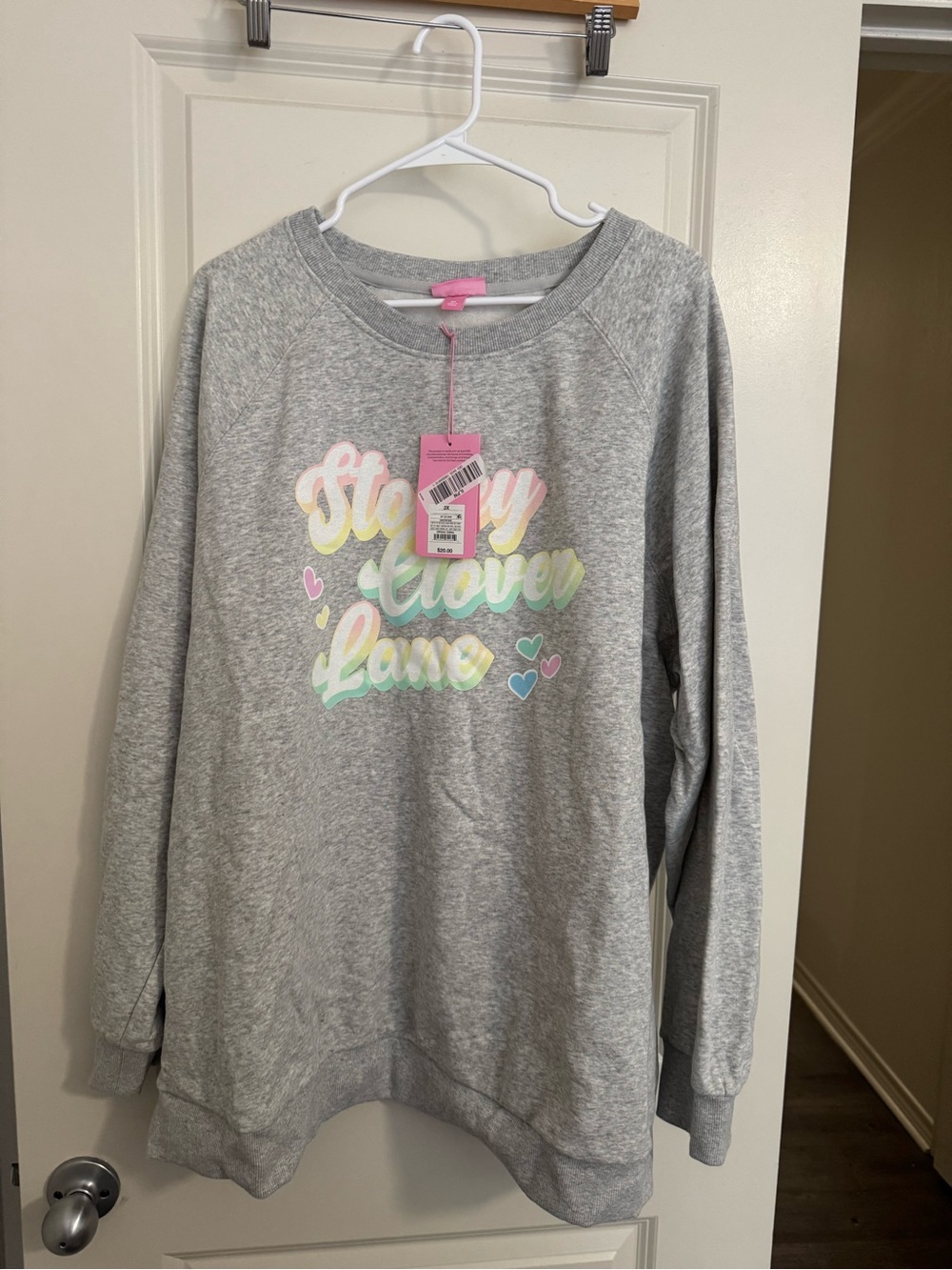 Stoney Clover Lane Grey Sweatshirt with Pastel Rainbow Graphic